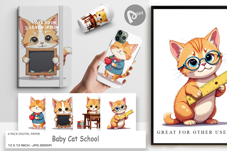 Digital Paper School Baby Cat