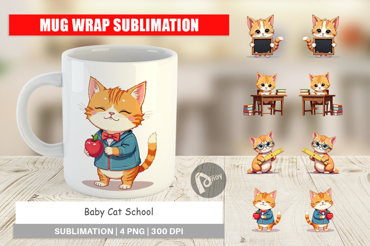 Mug Wrap School Baby Cat