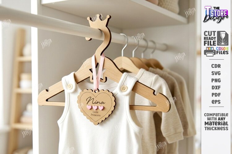 Baby Clothes Hanger Laser Cut | Nursery Clothes Hanger | CNC example image 1