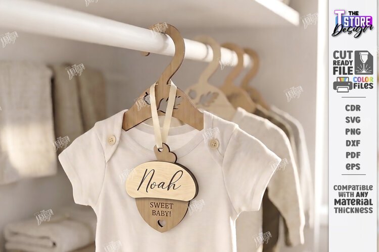 Baby Clothes Hanger Laser Cut | Nursery Clothes Hanger | CNC example image 1
