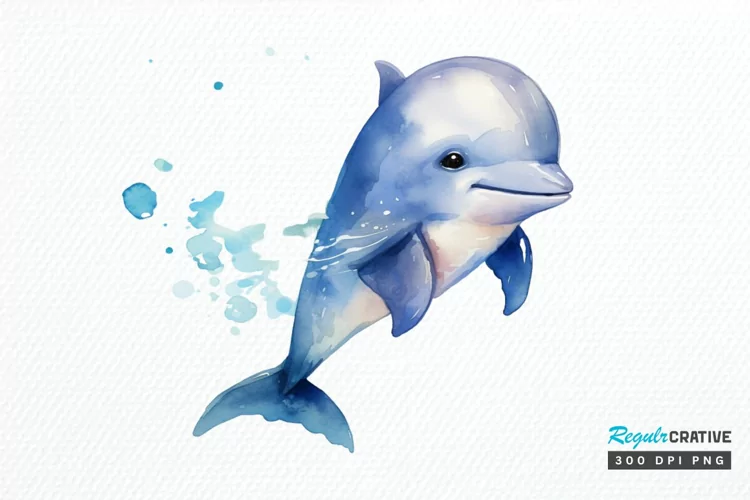 Baby Dolphin Watercolor PNG Clipart