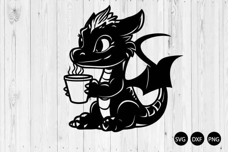 Baby Dragon Drinking Coffee SVG, Baby Dragon SVG