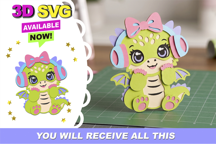 Cute Baby Dragon Cake Topper 3D SVG File