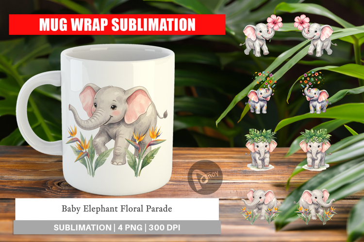 Baby Elephant Floral Parade Mug Wrap