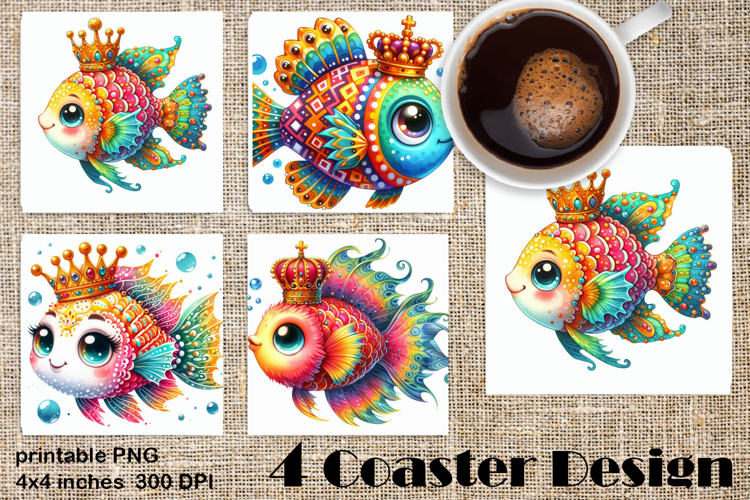 Baby fish square coaster sublimation PNG design
