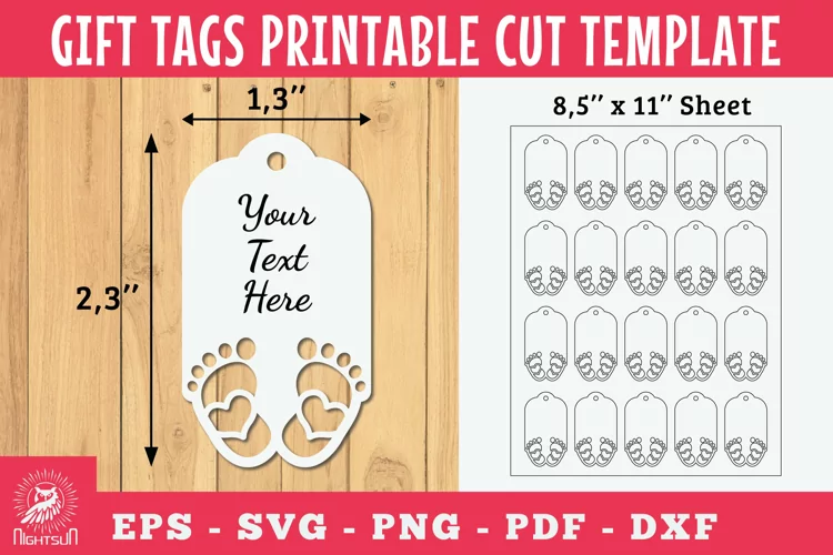 Baby Footprint Tags Printable Cut Template SVG