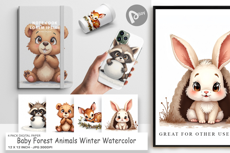 Winter Forest Animals Digital Paper