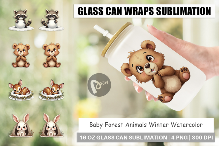 Baby Forest Animals Winter Glass Can