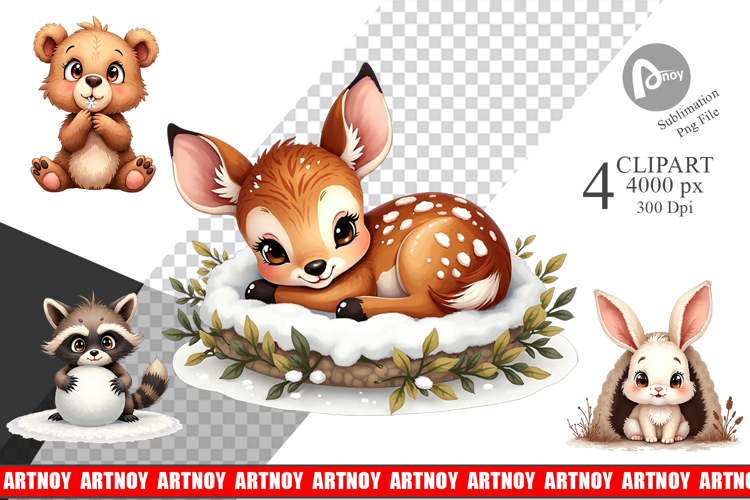 Baby Forest Animals Winter Clipart
