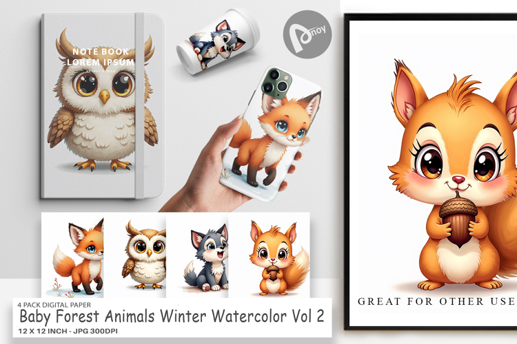 Winter Forest Animals Digital Paper