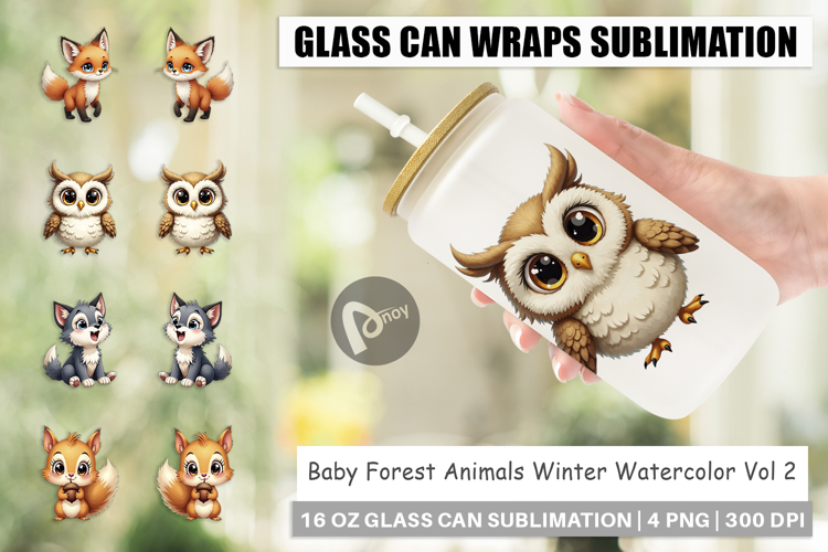 Baby Forest Animals Winter Glass Can