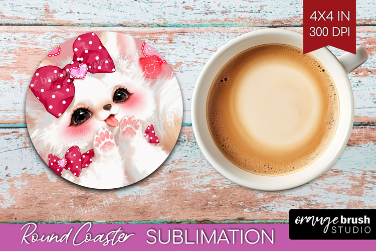 Baby Fox Valentine Round Coaster Cute Valentines Day Coaster