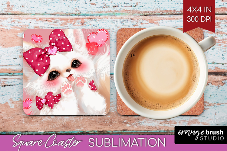 Baby Fox Valentine Square Coaster Cute Valentines Day PNG