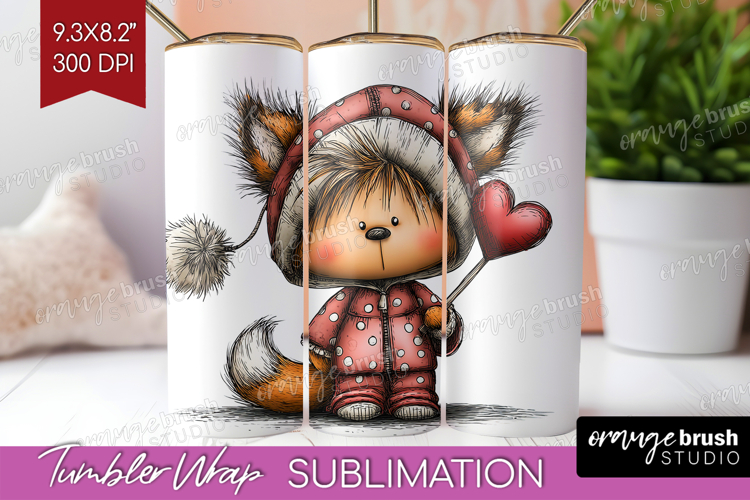Baby Fox Valentine Tumbler Wrap Whimsical Animal Tumbler PNG