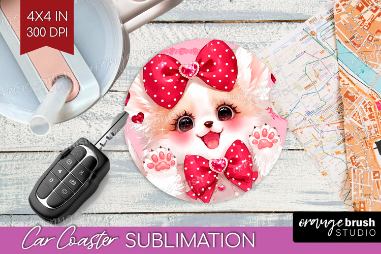 Baby Fox Valentine Car Coaster Cute Valentines Day Coaster