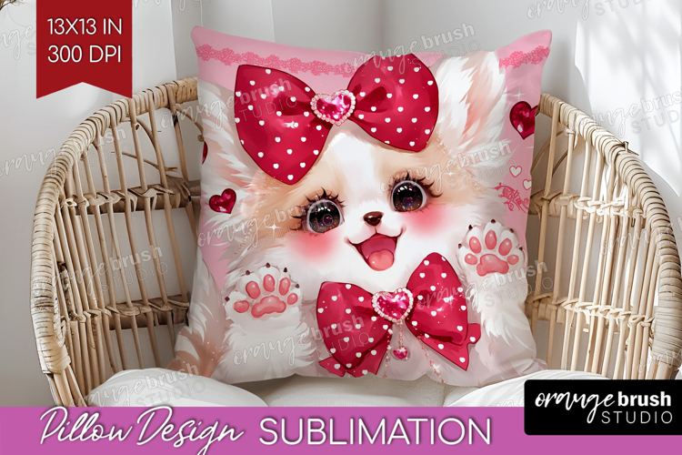 Baby Fox Valentine Pillow Sublimation Cute Valentines Day