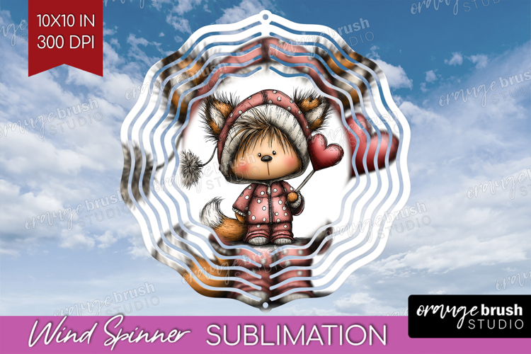 Baby Fox Valentine Wind Spinner Sublimation PNG Whimsical