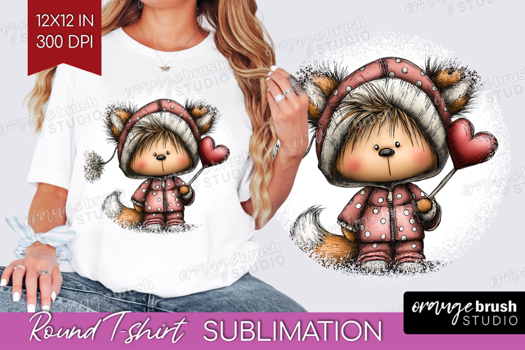 Baby Fox Valentine Round Tshirt Background Whimsical Animal