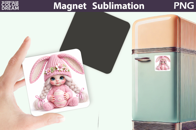 Pink Easter Bunny Girl Magnet | Spring Sublimation