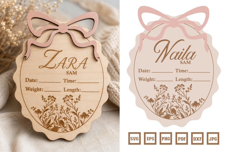 Baby Girl Birth Announcement Ornament SVG Laser Cut Design