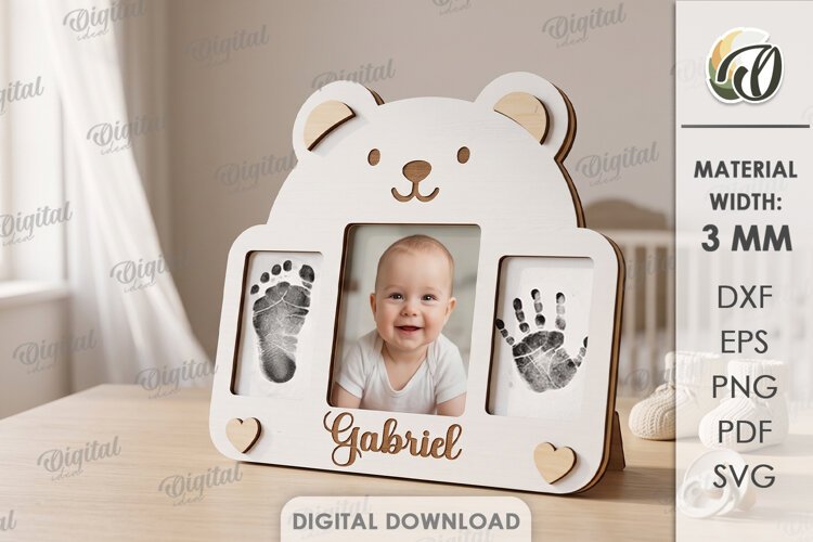 Personalized Baby Handprint and Footprint Frame Laser Cut example image 1