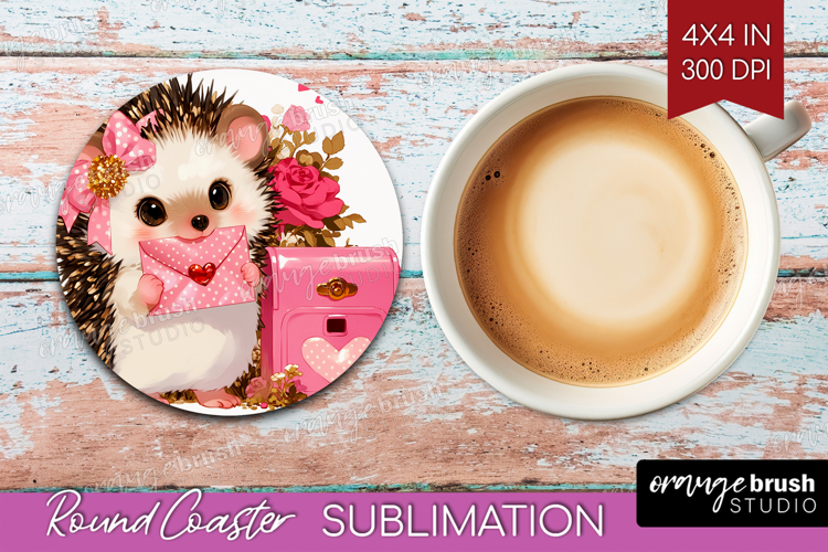 Baby Hedgehog Valentine Round Coaster Cute Valentines Day
