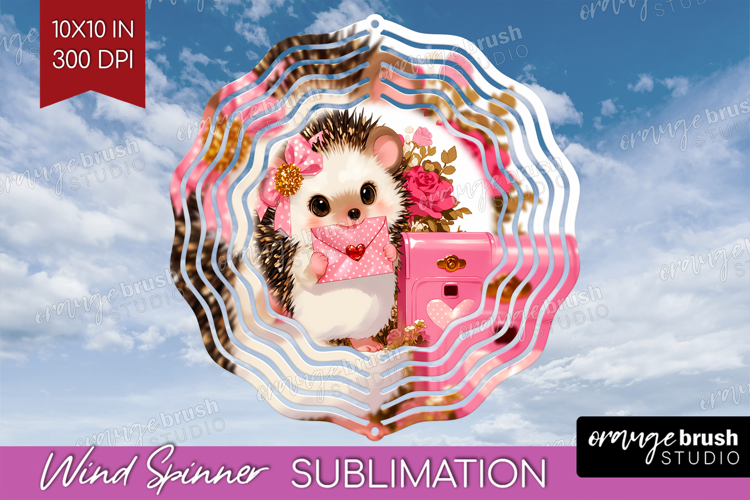 Baby Hedgehog Valentine Wind Spinner Sublimation PNG Cute