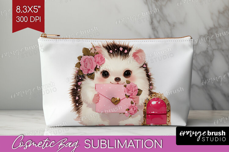 Baby Hedgehog Valentine Cosmetic Bag Cute Valentines Day Bag example image 1
