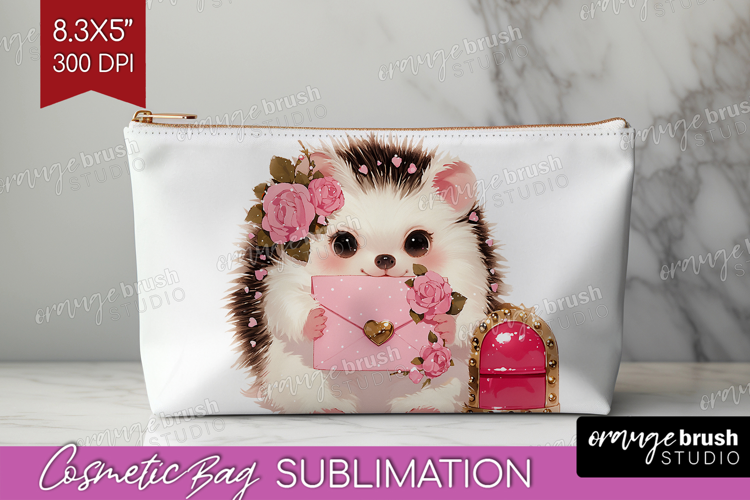 Baby Hedgehog Valentine Cosmetic Bag Cute Valentines Day Bag