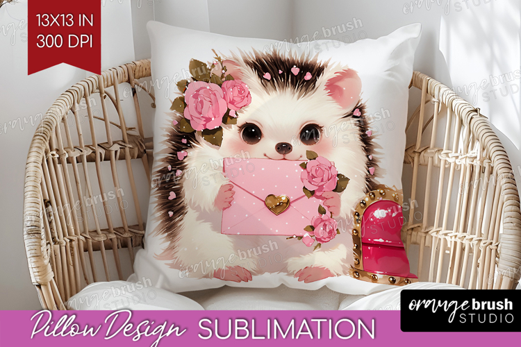 Baby Hedgehog Valentine Pillow Sublimation Cute Valentines