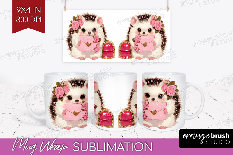Baby Hedgehog Valentine Mug Wrap Cute Valentines Day Mug PNG