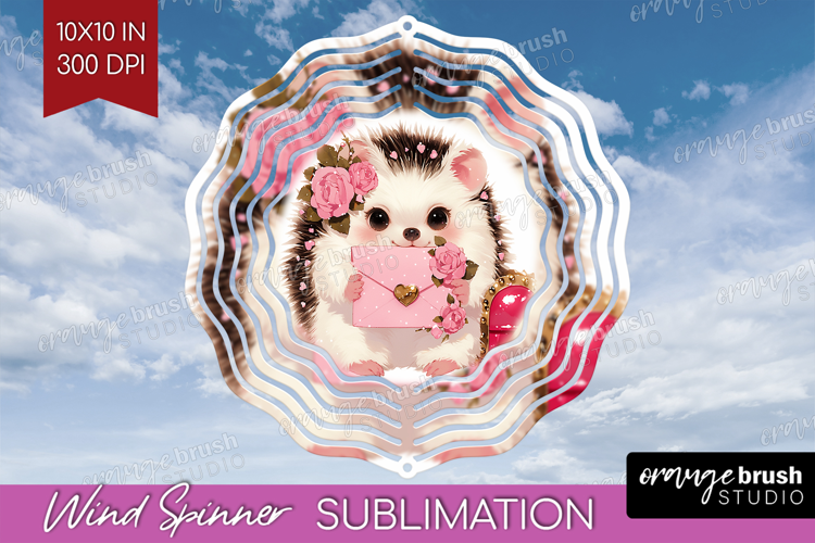 Baby Hedgehog Valentine Wind Spinner Sublimation PNG Cute