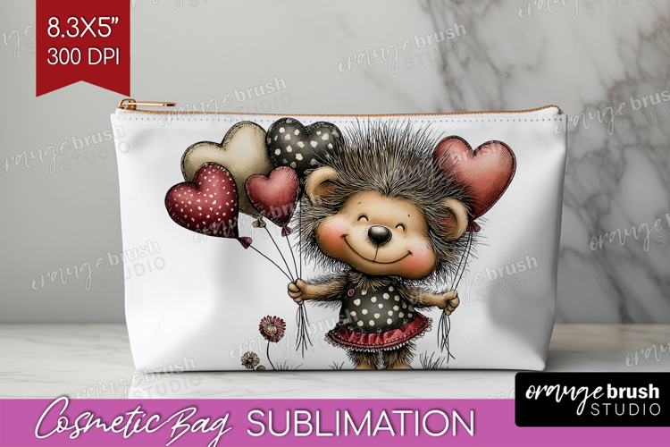 Baby Hedgehogo Valentine Cosmetic Bag Whimsical Animal Bag
