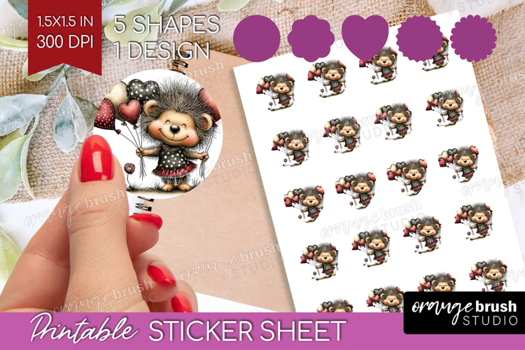 Baby Hedgehogo Valentine Round Sticker Whimsical Animal