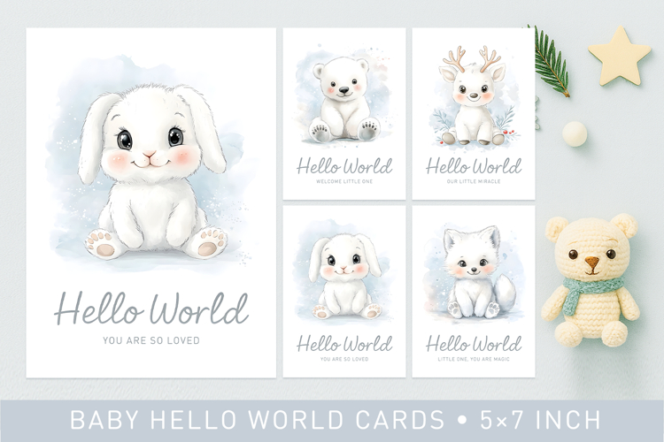 Baby Hello World Cards, baby announcement card, hello baby