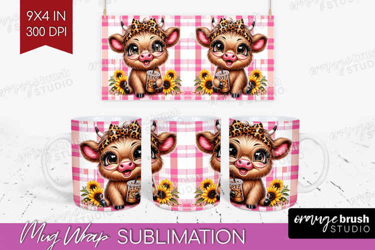 Highland Cow Mug Wrap - Summer Mug PNG Sublimation