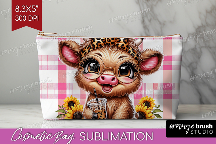 Highland Cow Cosmetic Bag - Summer Makeup Bag PNG