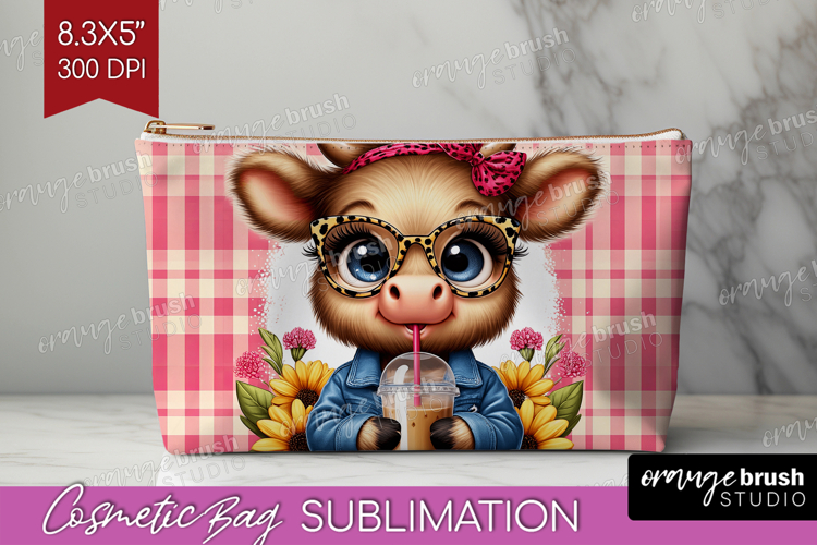 Highland Cow Cosmetic Bag - Summer Makeup Bag PNG