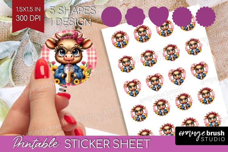 Highland Cow Round Sticker - Summer Printable Sticker Sheet
