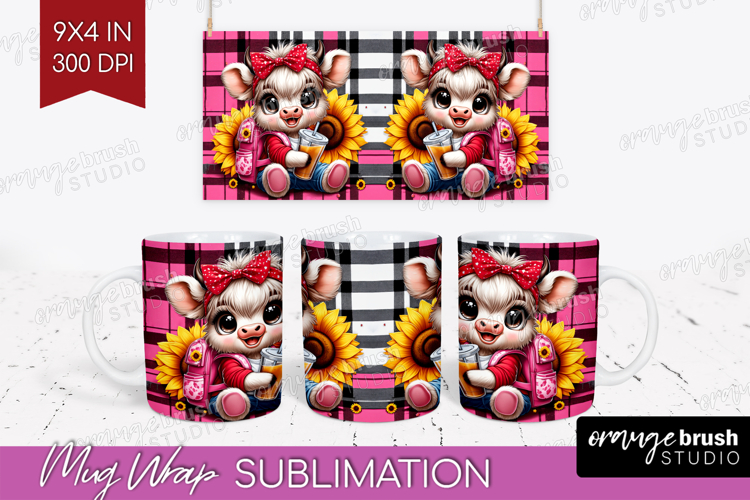 Highland Cow Mug Wrap - Summer Mug PNG Sublimation