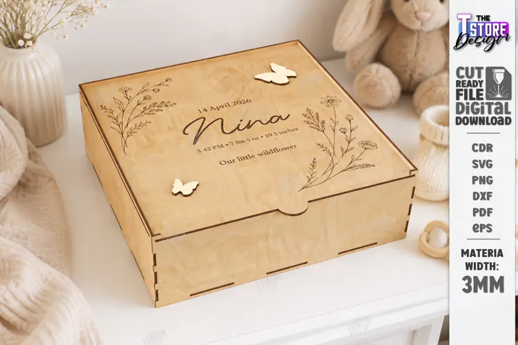 Baby Keepsake Memory Box Laser Cut | Wooden Storage Box SVG