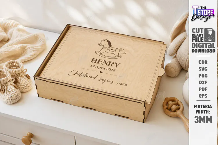 Baby Keepsake Memory Box Laser Cut | Wooden Storage Box SVG