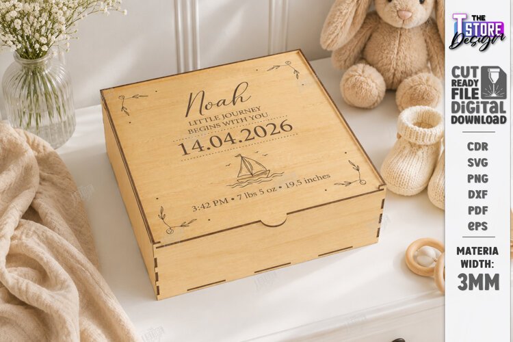 Baby Keepsake Memory Box Laser Cut | Wooden Storage Box SVG example image 1