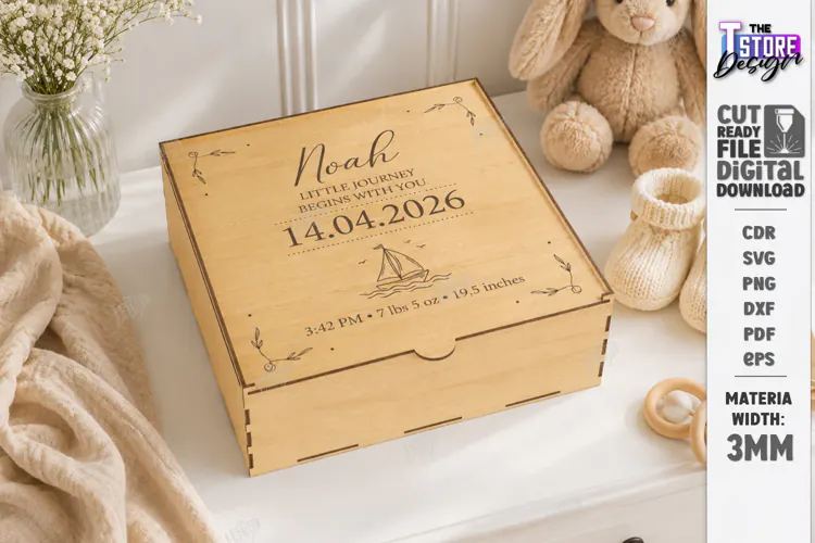 Baby Keepsake Memory Box Laser Cut | Wooden Storage Box SVG