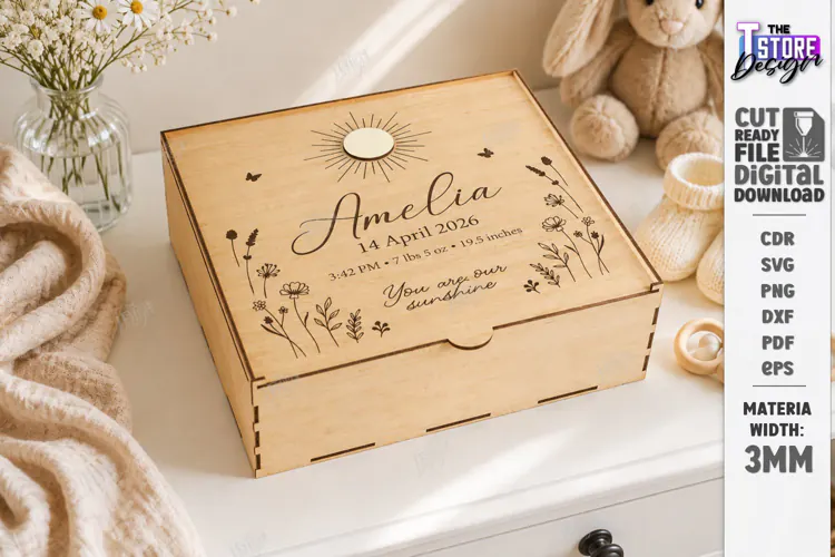 Baby Keepsake Memory Box Laser Cut | Wooden Storage Box SVG