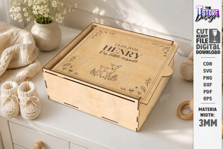 Baby Keepsake Memory Box Laser Cut | Wooden Storage Box SVG