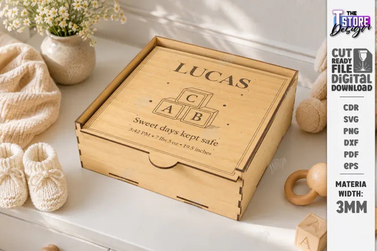 Baby Keepsake Memory Box Laser Cut | Wooden Storage Box SVG