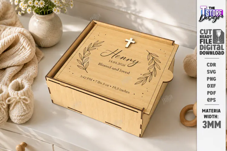 Baby Keepsake Memory Box Laser Cut | Wooden Storage Box SVG