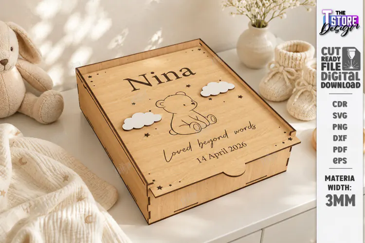Baby Keepsake Memory Box Laser Cut | Wooden Storage Box SVG