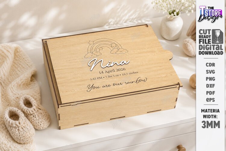 Baby Keepsake Memory Box Laser Cut | Wooden Storage Box SVG example image 1